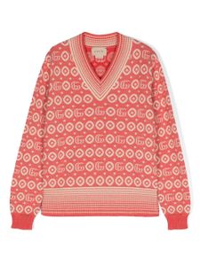 Gucci Kids cardigan en maille intarsia à col v - Rouge