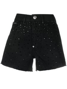 Philipp Plein short en jean à ornements en cristal - Noir