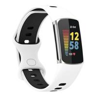 By Qubix - Compatible met Fitbit Charge 5 - Fitbit Charge 6 Sportbandje met dubbele lus - Wit/zwart - Tweekleurig - Maat: L - Compatible fitbit bandje