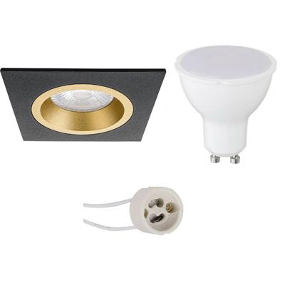 LED Spot Set - Pragmi Rodos Pro - GU10 Fitting - Inbouw Vierkant - Mat Zwart/Goud - 4W - Natuurlijk Wit 4200K - 93mm LED Spot Set - Pragmi Rodos Pro - GU10 Fitting - Inbouw Vierkant - Mat Zwart/Goud - 4W - Natuurlijk Wit 4200K - 93mm