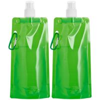 Waterfles/drinkfles opvouwbaar - 10x - groen - kunststof - 460 ml - schroefdop - waterzak