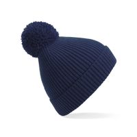 Gebreide warme wintermuts in het donkerblauw met pompom   -