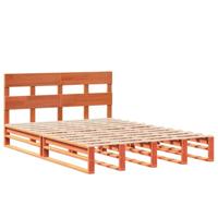 vidaXL Bedframe met hoofdbord grenenhout wasbruin 140x200 cm, bed, slaapkamermeubel, houten bed, tweepersoonsbed, houten bedframe, bedbodem