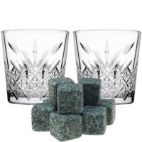 Luxe whiskyglazen set 6x stuks 340 ml met 9x whisky ijsblokstenen