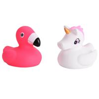 Badeendjes set - eenhoorn en flamingos - rubber - 10 stuks - wit en roze - 5 cm - bad speelgoed - thumbnail