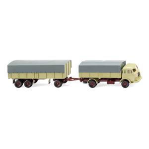 Wiking 0417 02 H0 Vrachtwagen Henschel Prittenhangertrein Henschel groenbeige