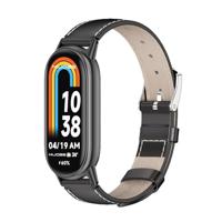 By Qubix - Echt leren bandje - Zwart met zwarte aansluiting - Compatible met Xiaomi Smart Band 8 & 9 - Compatible Xiaomi bandje