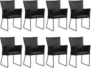 Set van 8 Zwarte leren industriële eetkamerstoelen Mate - Hermes Leer Nero (zwart leer)