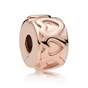 Pandora Rose 781978 Clip-Stopper Bedel Row of Hearts zilver rosekleurig