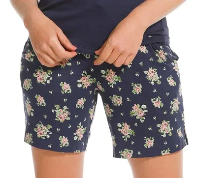 Pyjama short dames kort - Blue Flower - Korte pyjamabroek katoen - M - Blauw - M - M - M