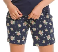 Pyjama short dames kort - Blue Flower - Korte pyjamabroek katoen - M - Blauw - M - M - M