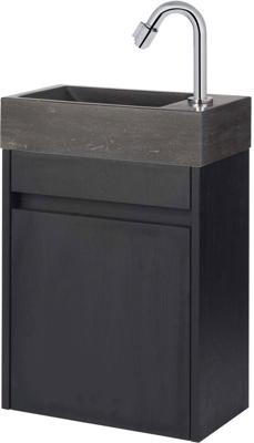 Saqu Florence  fonteinmeubel in Eiken zwart met natuurstenen fontein rechts 40x22x60cm