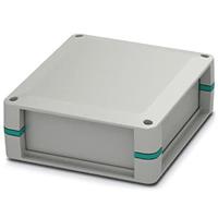 PHOENIX CONTACT UCS 145-125-F-GD 7035 complete behuizing voor printplaten, flexibel positioneerbaar, bevat halve behuizingen, zijwanden gesloten, lichtgrijs met hoekinleggers turquoise