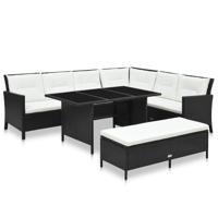 vidaXL 3-delige Loungeset met kussens poly rattan zwart