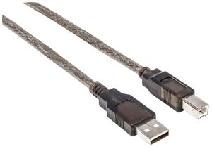 Manhattan USB-kabel USB 2.0 USB-A stekker, USB-B stekker 15.00 m Zwart Rond, Met LED 152389