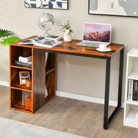 Computerbureau met 5 Vakken Metalen Frame Ruimtebesparend Bureau Houten Schrijftafel Studeerbureau Rustiek Bruin