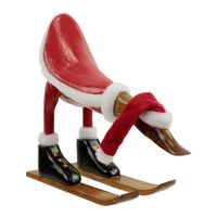 Houten Beeld Eend Kerstman op Ski's Bukkend (23 x 21 cm)