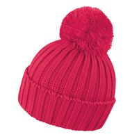 Grof gebreide winter muts roze/rood voor volwassenen