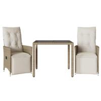 vidaXL 3-delige Bistroset met kussens poly rattan beige, loungeset, loungeset tuin, loungeset buiten, tuinset, terrasset, tuinset lounge