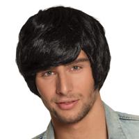 Boland Verkleedpruik Bad Boy heren - zwart - Boyband/seventies/eighties - kort golvend haar   - - thumbnail