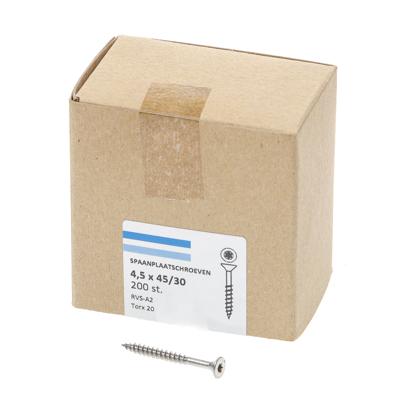 Spaanplaatschroef roestvaststaal A2 platkop torx-20 4.5X45/30 deeldraad (200) Spaanplaatschroef roestvaststaal A2 platkop torx-20 4.5X45/30 deeldraad (200)