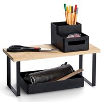 Bureau organizer - 36 x 16 x 16 cm - zwart - metaal/bamboe hout - thumbnail