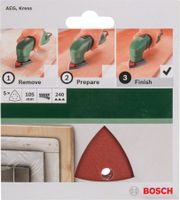 Bosch Accessories 2609256A59 Deltaschuurpapier Met klittenband, Geperforeerd Korrelgrootte (num) 240 Hoekmaat 105 mm 5 stuk(s) - thumbnail