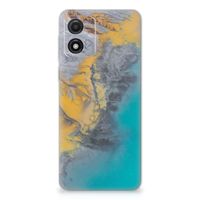 Motorola Moto E13 TPU Siliconen Hoesje Marble Blue Gold