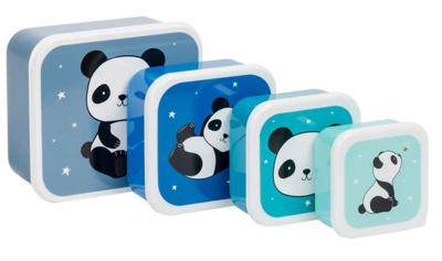 A Little Lovely Company eetset Panda junior polyetheen blauw 4 delig
