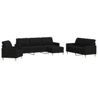 vidaXL 4-delige Loungeset met voetenbank stof zwart, bankenset, tv-stoel, fauteuil, sofa, stoffen bank, beklede bank, stoffen bank, loungebank