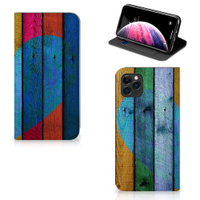 Apple iPhone 11 Pro Max Book Wallet Case Wood Heart - Cadeau voor je Vriend - thumbnail