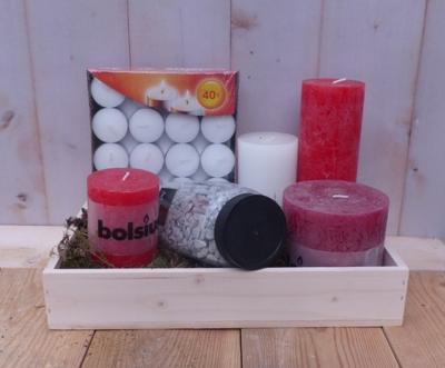 Cadeaupakket Kaarsen Rood-Wit