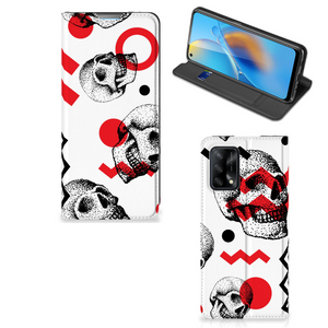 Mobiel BookCase OPPO A74 4G Skull Red