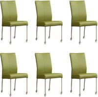 Set van 6 Groene leren moderne eetkamerstoelen Comfort - poot rond rvs met wiel - Toledo Leer Apple Green (groen leer) - thumbnail