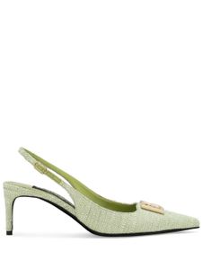 Dolce & Gabbana logo-plaque raffia slingback pumps - Vert