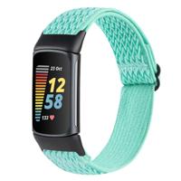 By Qubix - Compatible met Fitbit Charge 5 - Fitbit Charge 6 Elastische solo loop nylon bandje - Turquoise - Compatible fitbit bandje
