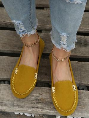 Stitched Pull Wire Yellow Faux Suede Commuter Loafers