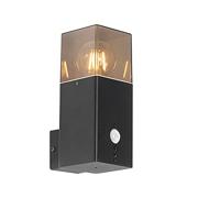 QAZQA - Modern Buitenwandlamp zwart met smoke kap bewegingsmelder - Denmark | Buitenverlichting - Aluminium Rechthoekig - E27 Geschikt voor LED - Max. 1 x 15 Watt