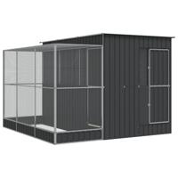 vidaXL Volière met verlengstuk 290x303x216 cm staal zilverkleurig, vogelvolière, papegaaienkooi, grote papegaaienkooi, parkietenkooi, grote vogelkooi