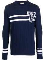 Valentino Garavani pull rayé en laine à logo brodé - Bleu