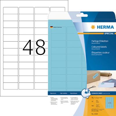 Etiket herma 4368 45.7 x 21.2 mm a4 960 st blauw Etiket herma 4368 45.7 x 21.2 mm a4 960 st blauw