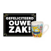 Verjaardagsmok/beker 75 jaar man met grappige tekst 300 ml + wenskaart ouwe zak