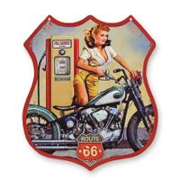 Wandplaat Route 66 Benzinepomp Girl