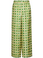 Marni pantalon ample Check Fields en soie - Vert - thumbnail