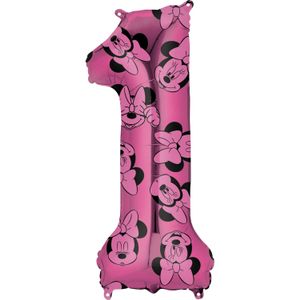 Folieballon Cijfer 1 Minnie Mouse Roze (66cm)