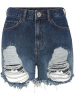 Philipp Plein short en jean à effet usé - Bleu