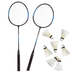 Badminton set blauw/zwart met 7x shuttles en opbergtas