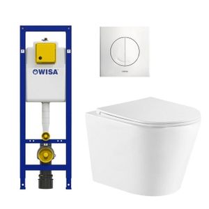 QeramiQ Dely Toiletset - Wisa inbouwreservoir - witte bedieningsplaat - toilet - zitting - glans wit 0704406/sw543431/