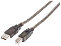 Manhattan USB-kabel USB 2.0 USB-A stekker, USB-B stekker 15.00 m Zwart Rond, Met LED 152389