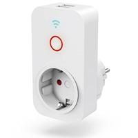 Hama Wifi-stopcontact met 2 x USB A (stopcontact Smart Home voor apparaten tot 2300 W en USB 2,1 A voor smartphone, tablet, wifi-stopcontact voor spraakbesturing met Alexa, Google, Siri,